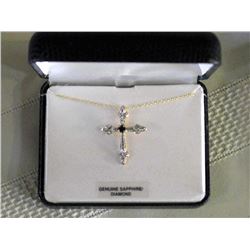 18k. Over Sterling Silver Sapphire Diamond Cross