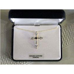 18k. Over Sterling Silver Sapphire Diamond Cross