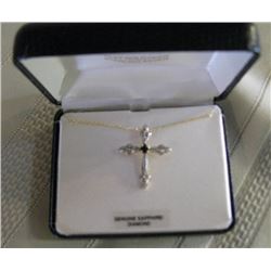 18k. Over Sterling Silver Sapphire Diamond Cross