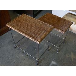 2 Wicker Top Iron Leg Stackable Tables