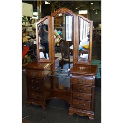 Oak Vanity With Tri View Mirror