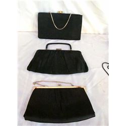 3 Black Fabric Ladies Evening Bags