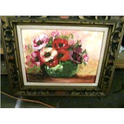 Large Bouquet of Flowers in Ornate Wood Frame