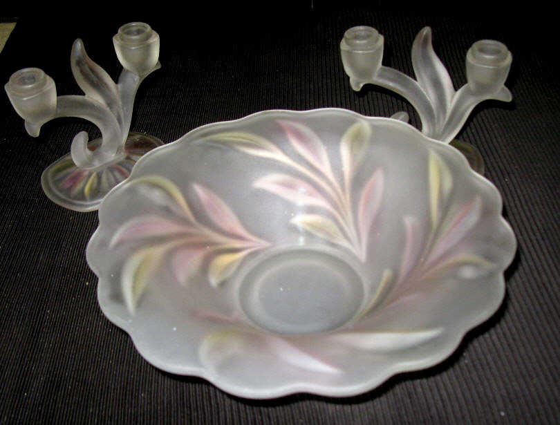 Frosted Glass Fruit Bowl & Candle Holders