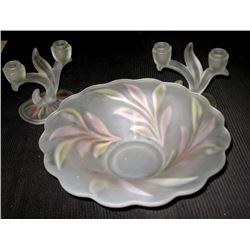 Frosted Glass Fruit Bowl & Candle Holders