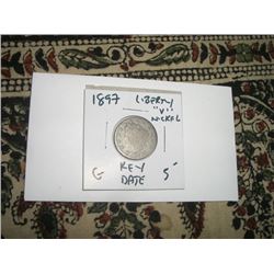 1897 *RARE KEY DATE* LIBERTY "V" NICKEL RED BOOK VALUE $5.00+ *NICE EARLY GOOD GRADE*!! NICKEL CAME 