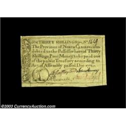 North Carolina December 1771 30s Choice Extremely Fine. A boldly signed example of this popular issu