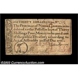 North Carolina December 1771 30s Very Fine. Two short splits but no other problems. The note has an.
