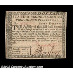 Rhode Island July 2, 1780 $7 Choice New. Fully signed on both sides, with the guarantee on the back.