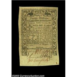 Rhode Island May 1786 20s Choice New. Quite near the full Gem grade. Broadly margined and well signe