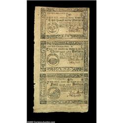 South Carolina December 23, 1776 Uncut Strip of Three Very Choice New. This strip has one each of th