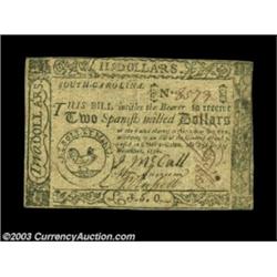 South Carolina December 23, 1776 $2 Extremely Fine. More closely margined than the previous example,
