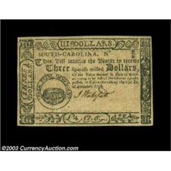 South Carolina December 23, 1776 $3 Gem New. A remainder note, un-numbered and signed by Wakefield o
