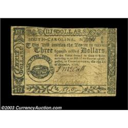 South Carolina December 23, 1776 $3 Extremely Fine. Fully signed and issued. Another important note.