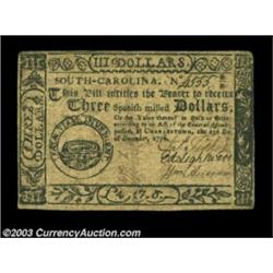 South Carolina December 23, 1776 $3 Extremely Fine. Well printed and decently margined, another full