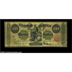 Fr. 124 $20 1862 Legal Tender About Fine. Although this First Obligation Greenback Twenty obviously.