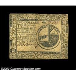 Continental Currency May 10, 1775 $2 Extremely Fine. A very well printed, although somewhat closely.