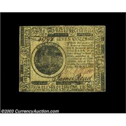 Continental Currency May 10, 1775 $7 Extremely Fine. A well margined and attractive example of this.
