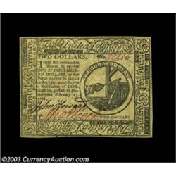 Continental Currency February 17, 1776 $2 Choice About New. An extremely light center fold is all th