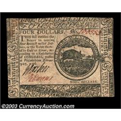 Continental Currency February 17, 1776 $4 Very Choice New. A perfect Gem but for close margins all t