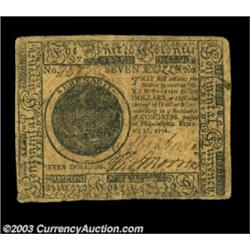 Continental Currency February 17, 1776 $7 Fine. A solid, no problems Fine, well circulated to be sur