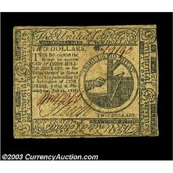 Continental Currency July 22, 1776 $2 Extremely Fine. A beautiful note with strong signatures, excel