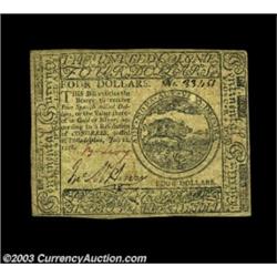 Continental Currency July 22, 1776 $4 Choice Extremely Fine. Signed in red by Benjamin Levy, who had