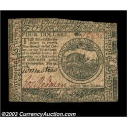 Continental Currency July 22, 1776 $4 Extremely Fine. This otherwise very nice note from an extremel