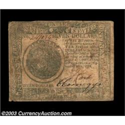 Continental Currency September 26, 1778 $7 Very Fine. A solid, problem-free example with good signat