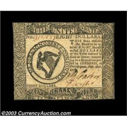 Continental Currency September 26, 1778 $8 About New. Very closely margined but an otherwise quite n