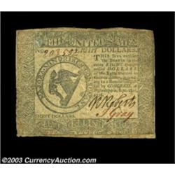 Continental Currency September 26, 1778 $8 Very Fine. This attractive mid-grade Continental is boldl