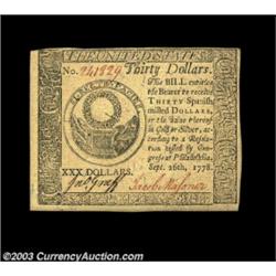 Continental Currency September 26, 1778 $30 Gem New. A bright, well printed, well signed, essentiall