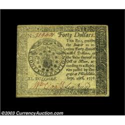 Continental Currency September 26, 1778 $40 Choice Extremely Fine. This good-looking Continental is.