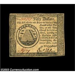Continental Currency September 26, 1778 $50 About New. There is a sheet fold in the bottom margin th