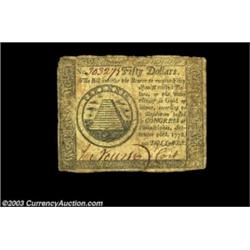 Two Continental notes. The first is a Very Fine $50 September 26, 1778 and the second a Very Good $8