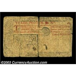 New Jersey November 20, 1757 $3 Fine. There are splits at the top and bottom of the center fold, but