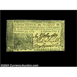 New Jersey December 31, 1763 18d Very Choice New. Unusually well margined for the issue, with bold s