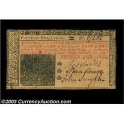 New Jersey March 25, 1776 15s Choice New. Rather closely margined, but well signed and attractive. I