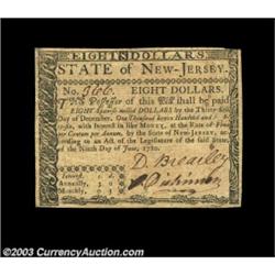 New Jersey June 9, 1780 $8 Choice About New. A scarce note in all grades, but particularly so this n