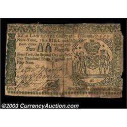 New York April 2, 1759 L2 Fine. Repaired from the back but well signed and wholly legible. A very sc