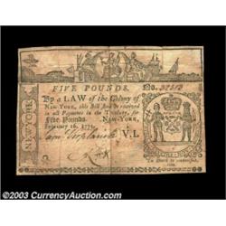 New York February 16, 1771 L5 Very Fine. There is some tape on the back and a repair at the upper ri