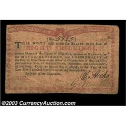 New York August 2, 1775 8s Very Fine. A nice evenly circulated example of a red-printed New York Wat