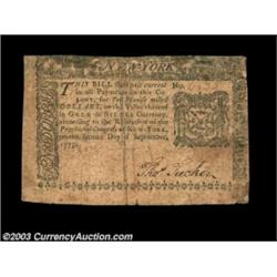 New York September 2, 1775 $10 Very Fine. Two huge margins at the bottom and left on this nice circu