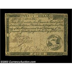 South Carolina February 14, 1777 $20 Choice Very Fine. A lovely example of this scarce issue, with f