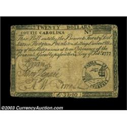 South Carolina February 14, 1777 $20 Choice Very Fine. A very nice example from this small South Car