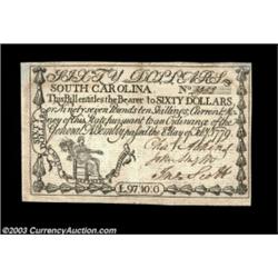 South Carolina February 8, 1779 $60 Choice Extremely Fine. A beautifully margined, well signed, brig
