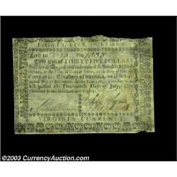 Virginia July 14, 1780 $35 Extremely Fine. There are a few minor edge problems on this tissue-thin V