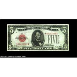 Fr. 1525* $5 1928 Legal Tender. Very Fine.Soft surfaces and subdued red color detract from this beau