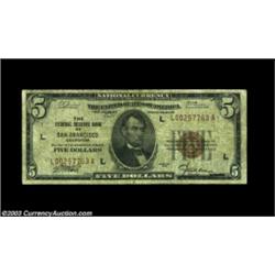 Fr. 1850-L $5 1929 Federal Reserve Bank Note. About Fine.Well circulated but original and absolutely