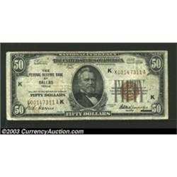 Fr. 1880-K $50 1929 Federal Reserve Bank Note. Fine-Very Fine.A very scarce district in fully origin